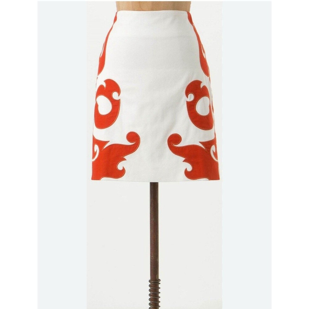 Anthropologie VANESSA VIRGINIA White Applique FLAME-KISSED SKIRT Textured Mini 4